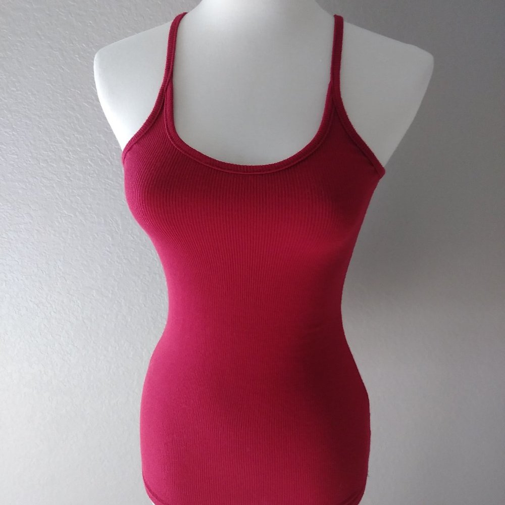 Bebe Red Ribbed Racerback Tank Top Shirt P/S